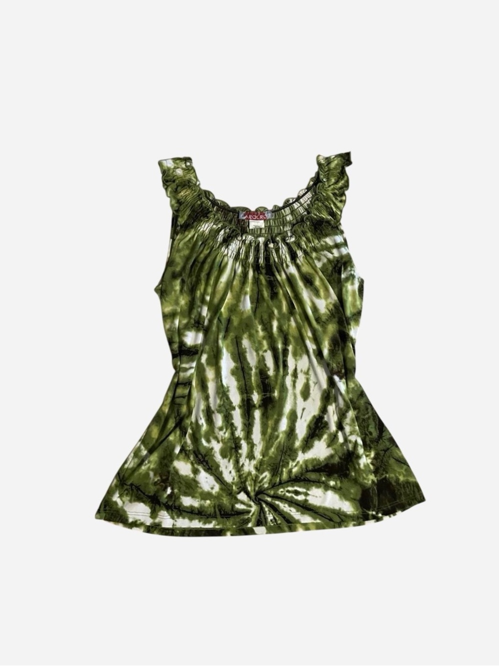 Carol Rose Olive Green Tie-Dye Ruffle Neck Women’s Top